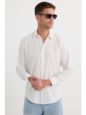 Tudors Erkek Regular Fit Klasik Kesim Spor Yaka Çizgili Pamuk Gömlek