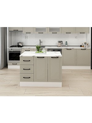 Alvinka 120 cm Mbr_a Ada Mutfak Dolabı Beyaz Kumtaşı Mdf