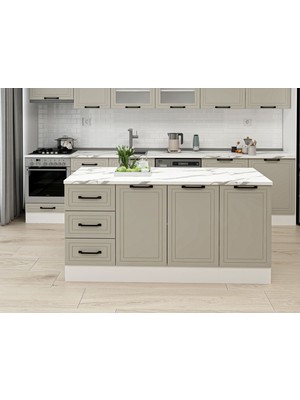 Alvinka 180 cm Mbr_a Ada Mutfak Dolabı Beyaz Kumtaşı Suntalam