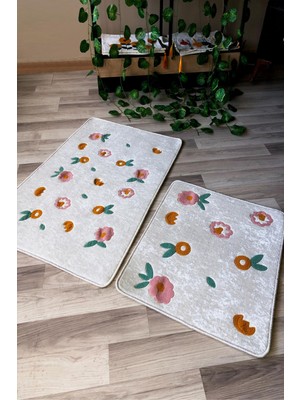 Dolce Mariee Dijital Baskı Kaymaz Taban Yıkanabilir 2'li Punch Banyo Paspas Takımı PCP002