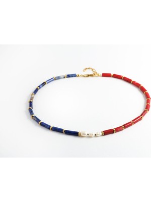 Mercan Sodalit ve Inci  Taşlarından Kolye