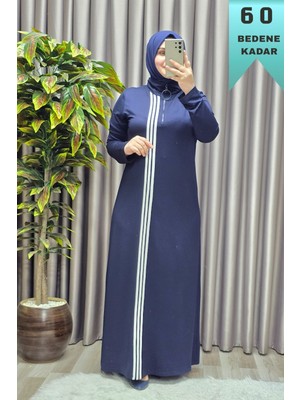 Elmas Tesettür Kadın Giyim Büyük Beden Üç Şeritli Boydan Elbise