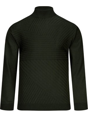 Hatemoğlu Haki Regular Fit Yarım Balıkçı Yaka Yünlü Kazak