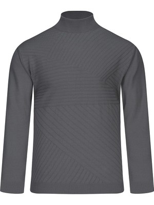 Hatemoğlu Gri Regular Fit Yarım Balıkçı Yaka Yünlü Kazak