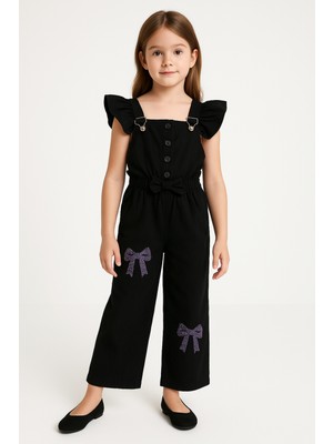 Mini Kanka Fiyonklu Kot Salopet Kız Çocuk Tulum – Cep Detaylı Şık Kombin