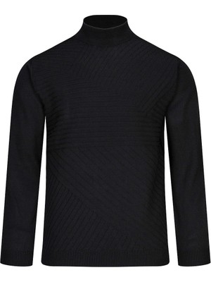 Hatemoğlu Siyah Regular Fit Yarım Balıkçı Yaka Yünlü Kazak