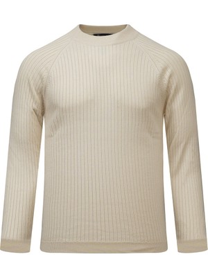 Hatemoğlu Bej Regular Fit Fitilli Yarım Balıkçı Yaka Pamuklu Kazak