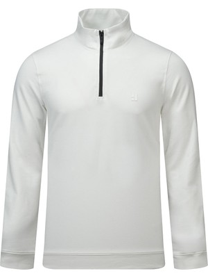 Hatemoğlu Beyaz Regular Fit Yarım Balıkçı Yaka Fermuarlı Sweatshirt