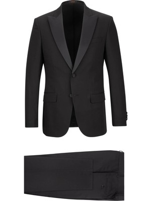 Hatemoğlu Siyah Slim Fit Çıkma Sivri Yaka Klasik Damatlık