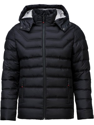 Hatemoğlu Siyah Slim Fit Hakim Yaka Kapüşonlu Şişme Mont