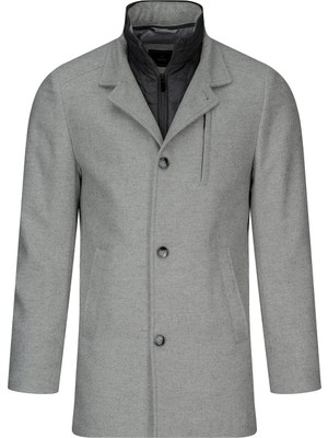 Hatemoğlu Gri Slim Fit Hakim Yaka Yünlü Kaşe Palto