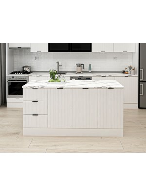 Alvinka 180 cm Mbr_b Ada Mutfak Dolabı Beyaz Beyaz Mdf