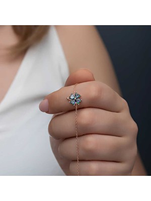Gümüş Rose Mistik Topaz Yonca Kadın Bileklik
