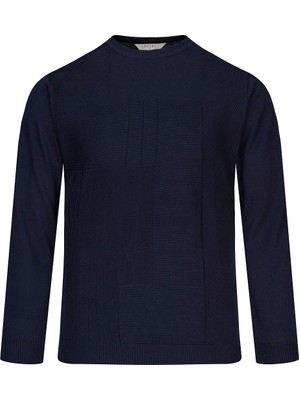 Hatemoğlu Lacivert Regular Fit Jakarlı Bisiklet Yaka Yünlü Kazak