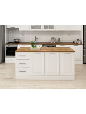 Alvinka 180 cm Mbr_c Ada Mutfak Dolabı Beyaz Beyaz Mdf