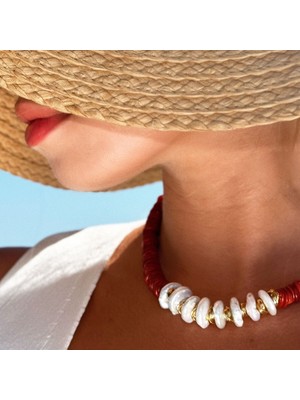 Ariel Mercan ve Barok Inci Disk Kesim Kolye