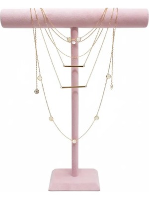 Megass Dekor Süet Kaplama Pembe Renk Uzun 50/40 cm Kolye - Tesbih Sergileme Standi