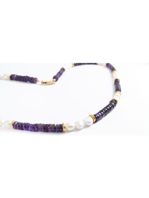 Ametist Taşlı Inci Kolye