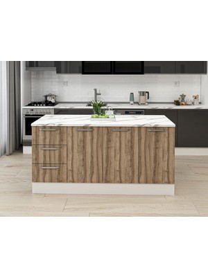 Alvinka 180 cm Duz Ada Mutfak Dolabı Beyaz Dore