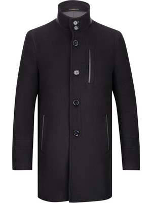 Hatemoğlu Siyah Slim Fit Hakim Yaka Yünlü Palto