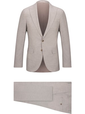 Hatemoğlu Bej Slim Fit Sivri Yaka Yünlü Takım Elbise