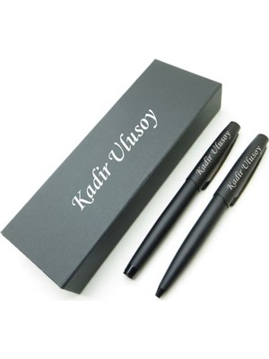 Hediye Vakti Kişiye Özel Roller ve Tükenmez Kalem Seti – Kalem ve Kutusu Isim Yazılı Siyah Metal Hediye Seti