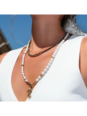 Daisy Hematit Lacivert Kolye