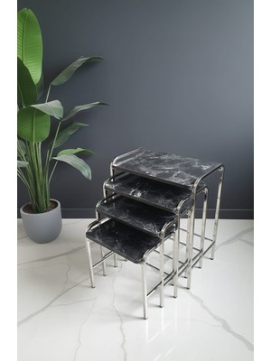 Can Vista Home Siyah Mermer Desenli Krom Metal Ayaklı Dikdörtgen Zigon Sehpa