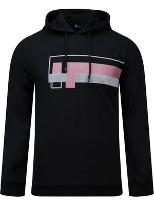 Hatemoğlu Siyah Regular Fit Baskılı Kapüşonlu Sweatshirt