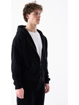 Erkek Tam Fermuarlı ve Bol Kesim Kapüşonlu Üst