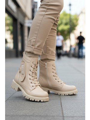 Ayakmod  24024 Içi Polarlı Kaymaz Taban Bej Kadın Bot