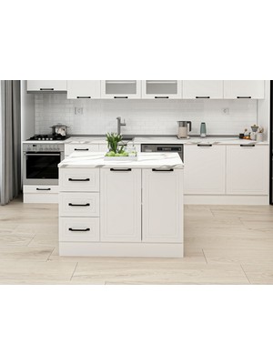 Alvinka 120 cm Mbr_a Ada Mutfak Dolabı Beyaz Beyaz Mdf