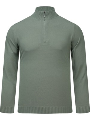 Saykı Yeşil Regular Fit Yarım Balıkçı Yaka Fermuarlı  Kazak