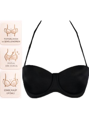 Bipamuk Kadın Desteksiz Sütyen Straplez Boyundan Askılı Doğal Görünüm