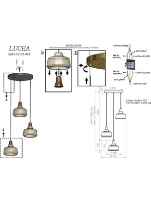 Lucea Ace 3 Lu Antık Lak 3 Lu Sarkıt Avıze 3XE27