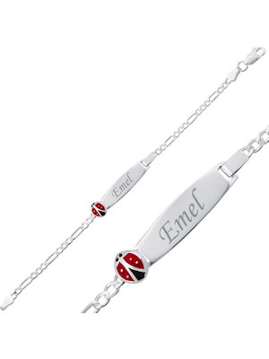 Gümüş Uğur Böceği Plaka Çocuk Bileklik