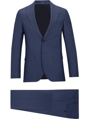 Hatemoğlu Lacivert Slim Fit Sivri Yaka Yünlü Takım Elbise