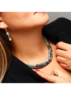 Motto Labradonit ve Spektrolit Taşlı Küpe