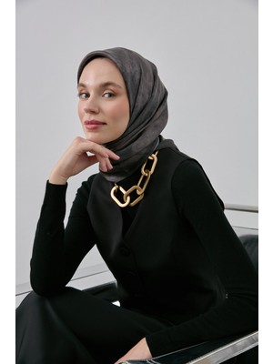 Silk Home Siyah Vizon Etnik Desen Parlak Shiny Eşarp 75013-22