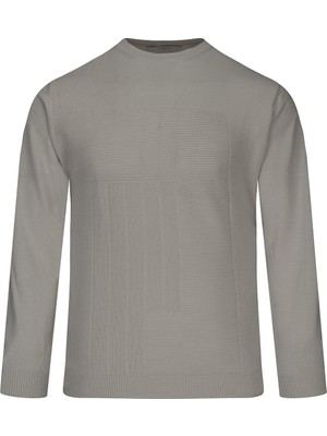 Hatemoğlu Ekru Regular Fit Jakarlı Bisiklet Yaka Yünlü Kazak