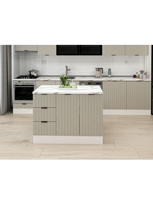 Alvinka 120 cm Mbr_b Ada Mutfak Dolabı Beyaz Kumtaşı Suntalam