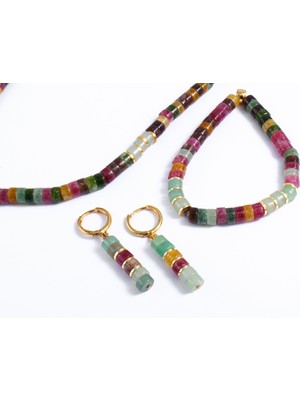 Turmalin ve Aventurin Taşlı Küpe