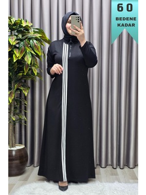 Elmas Tesettür Kadın Giyim Büyük Beden Üç Şeritli Boydan Elbise