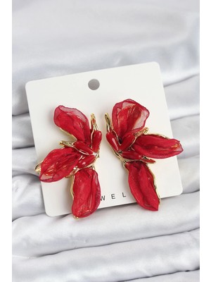 Eco Lounge Lotus Model Kırmızı Renk Tüllü Kadın Küpe
