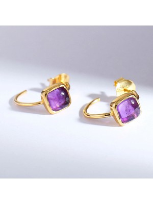 Megara Ametist Taşı Gümüş Küpe