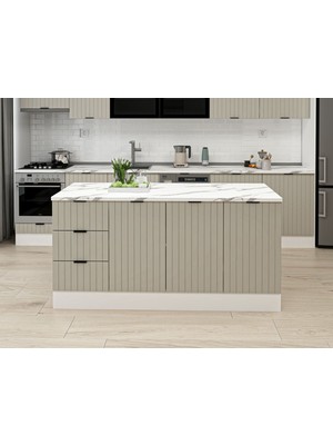 Alvinka 180 cm Mbr_b Ada Mutfak Dolabı Beyaz Kumtaşı Suntalam