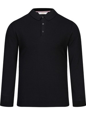 Hatemoğlu Siyah Regular Fit Polo Yaka Rayon Kazak