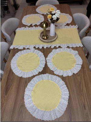 Nurgita Home 7 Parça Fisto Fırfırlı Set 6 Adet Amerikan Servisi Supla + 1 Adet Fırfırlı Runner