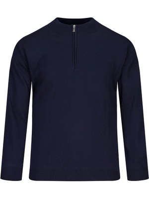 Hatemoğlu Lacivert Regular Fit Fermuarlı Yarım Balıkçı Yaka Yünlü Kazak