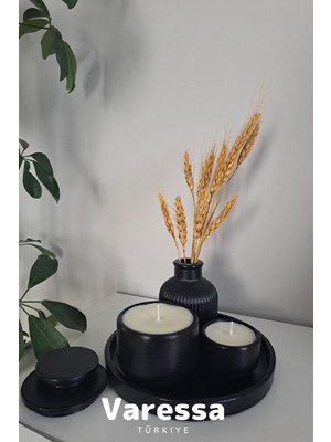 Varessa # Tepsili Mum ve Çiçekli Vazo Seti Premium  (%100 Soya Mum)